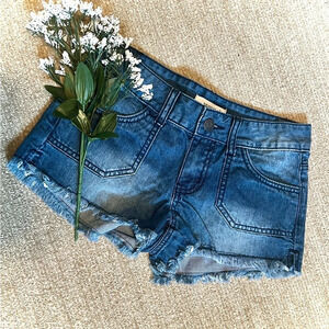 Blue Asphalt Frayed Hem Mid-Rise Denim Shorts - Size 0/24